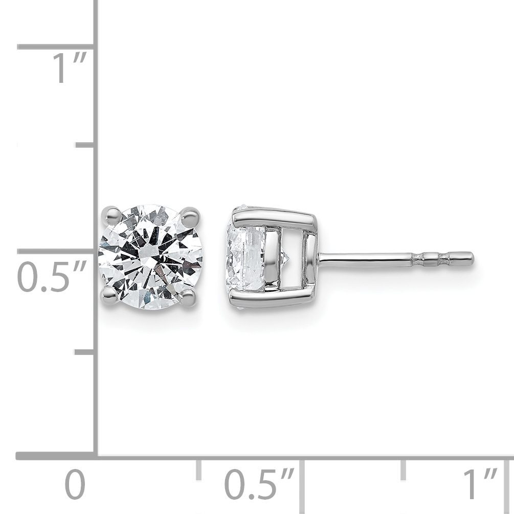 Diamond stud earrings with measurement guide.