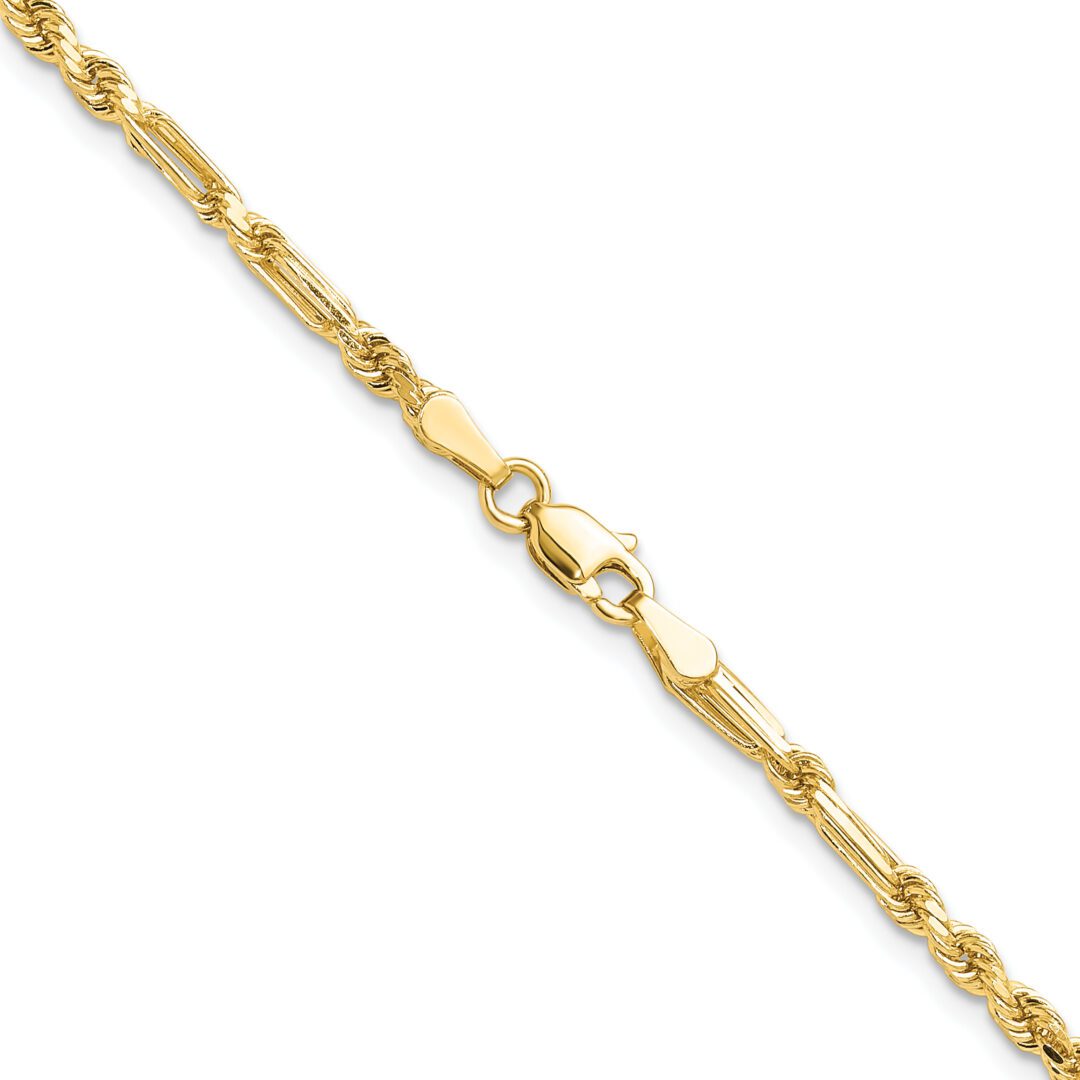 Gold rope chain with a lobster clasp.