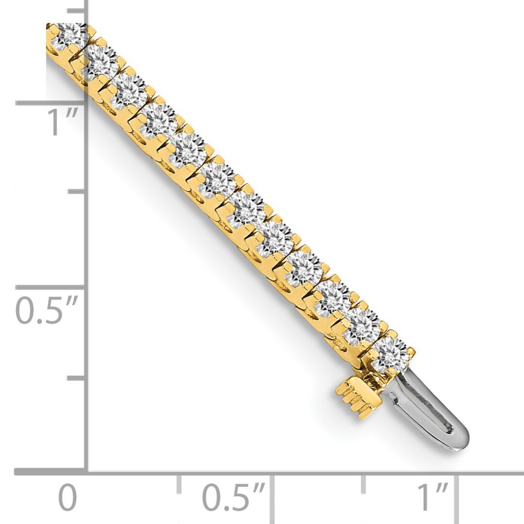 Gold and diamond bracelet with measurements.
