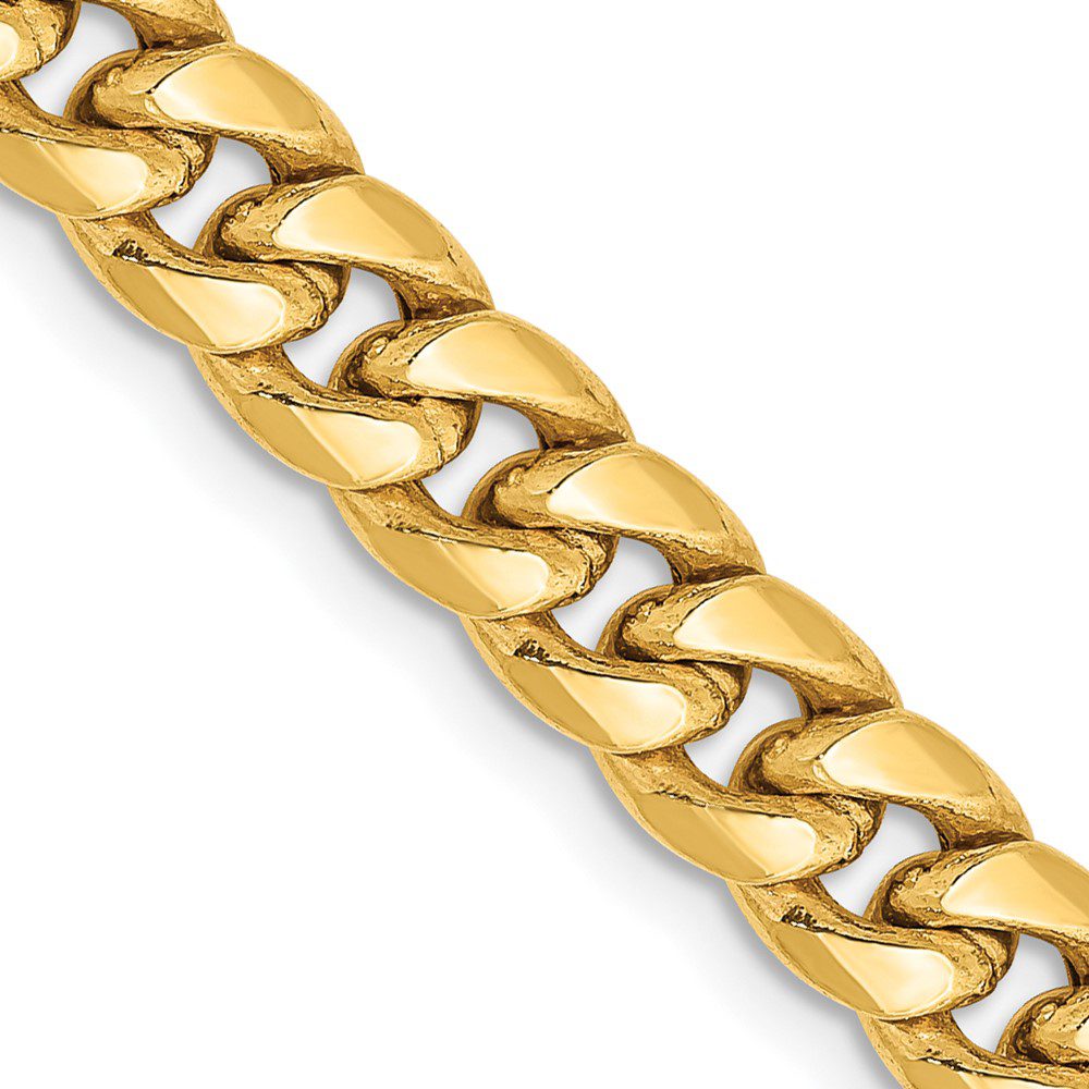 Close-up of a shiny gold chain with interlocking links.