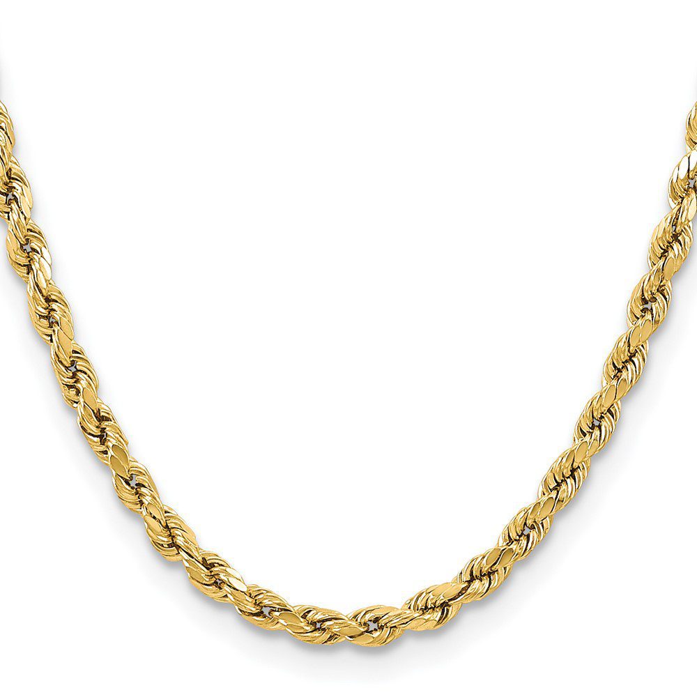 Gold rope chain necklace with intricate twisted design.