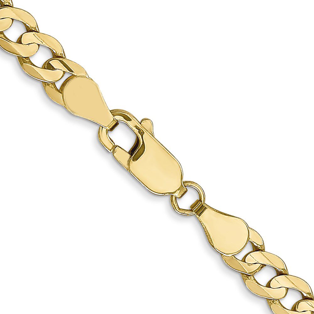 Close-up of a gold chain bracelet with a clasp.