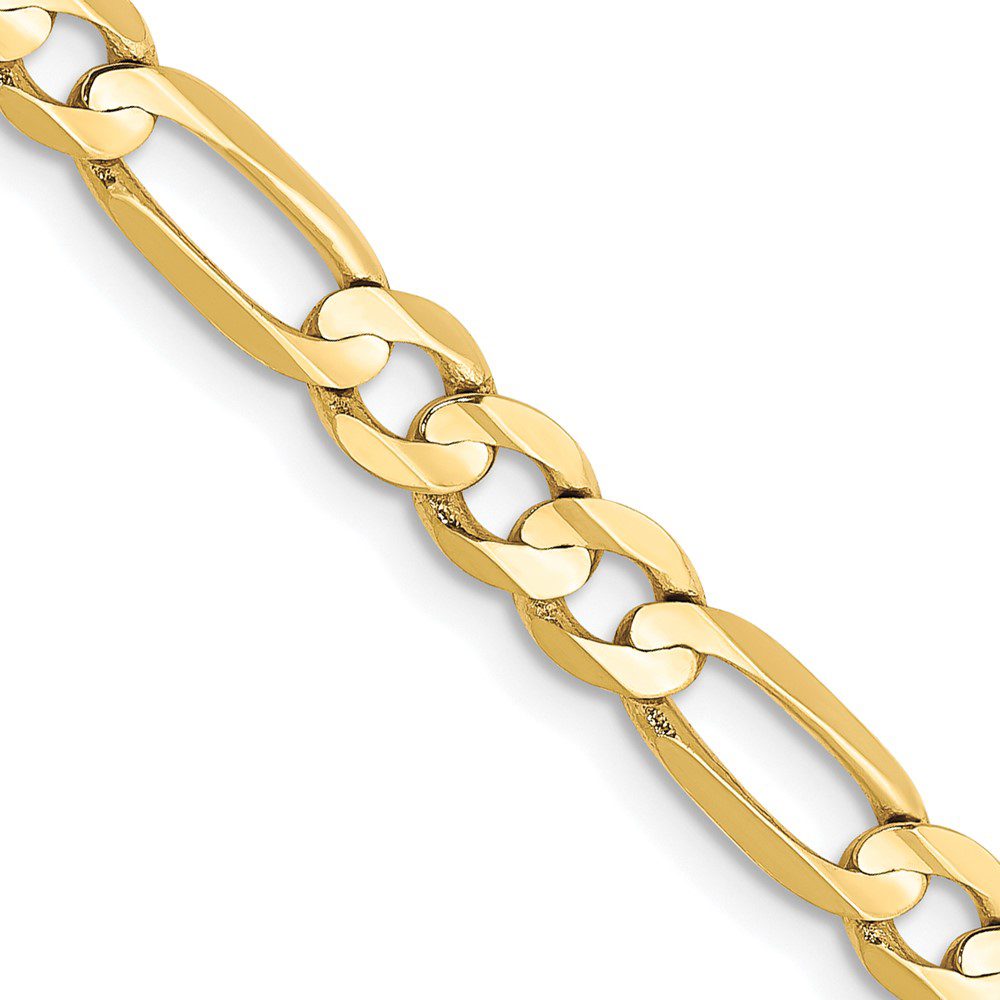 Close-up of a gold chain with alternating large and small links.