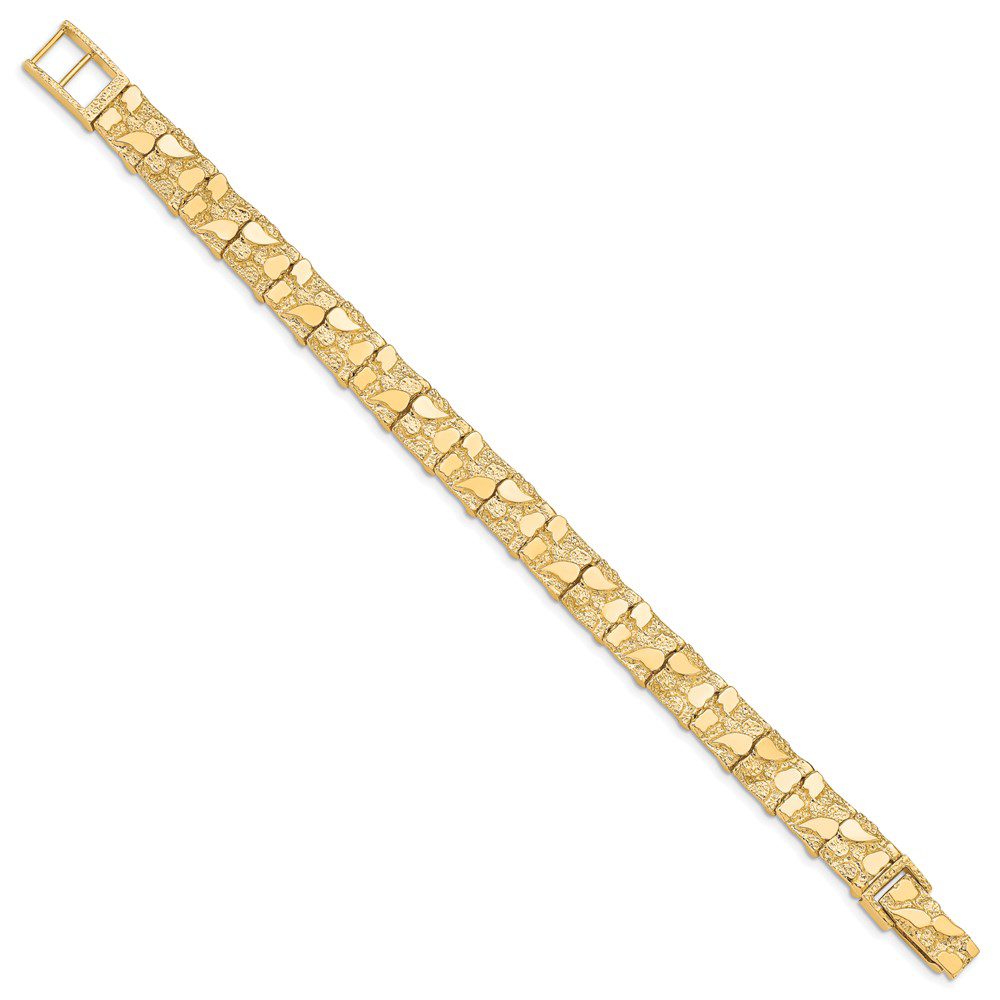 Gold bracelet with a square link design.
