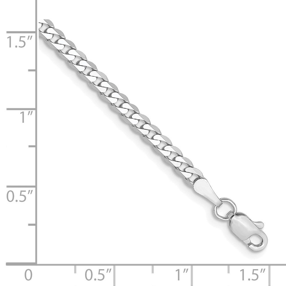 Silver chain bracelet with lobster clasp and measurement scale.