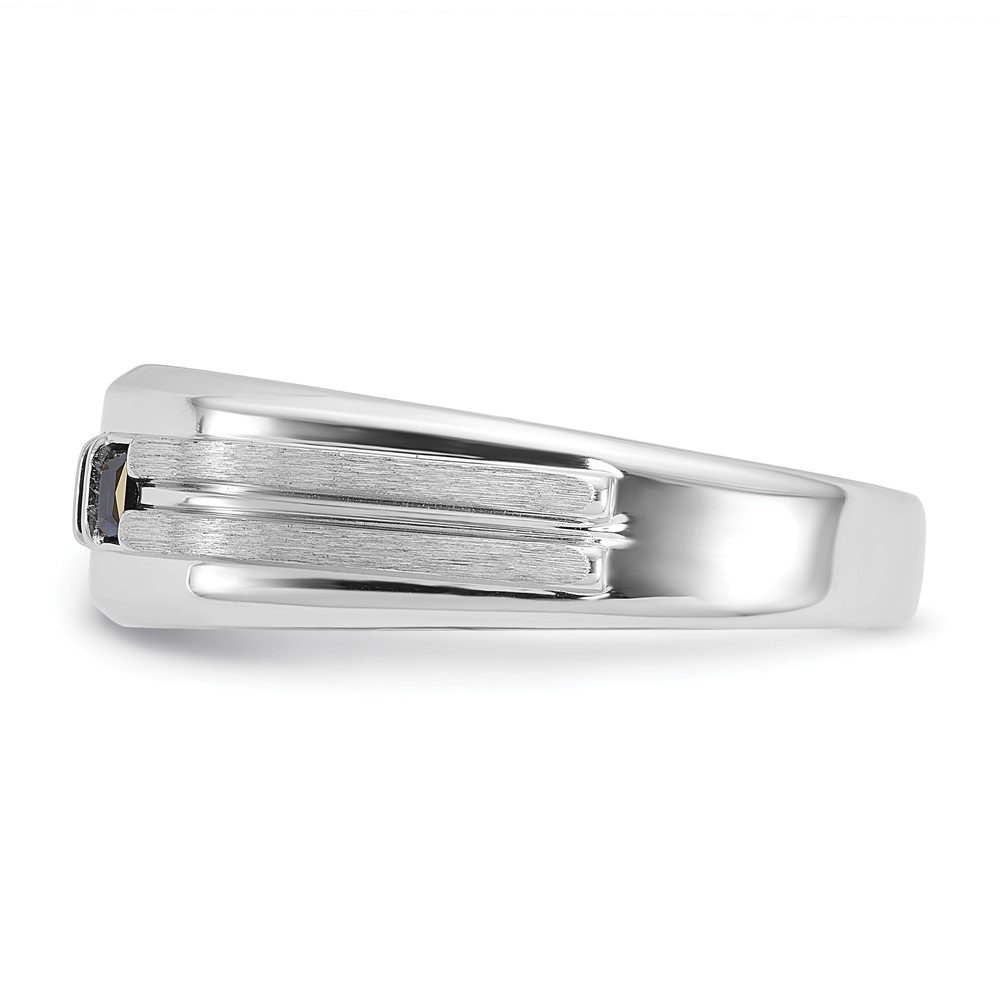 A sleek silver men's ring with a modern, minimalist design.