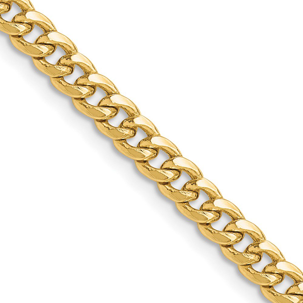 Close-up of a gold chain necklace with interlocking links.