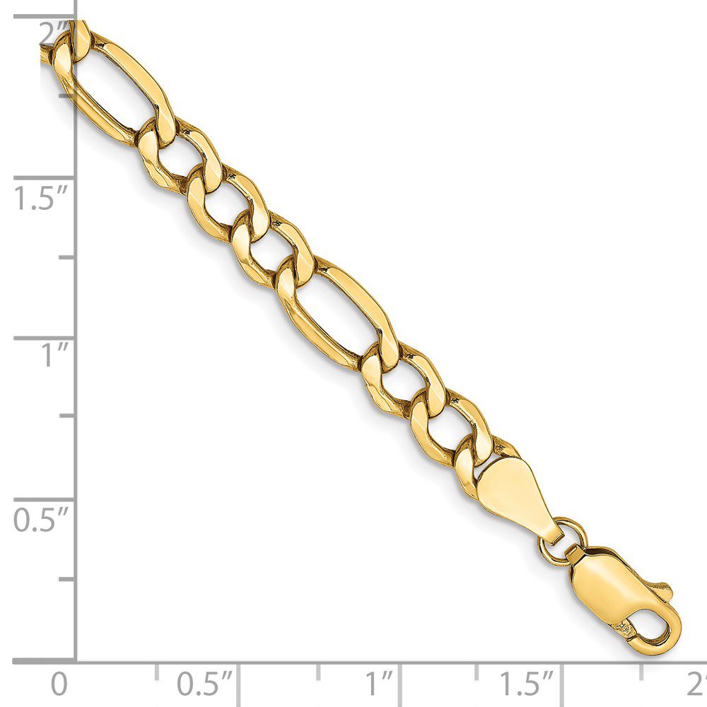 Gold-tone chain bracelet with various link shapes and a lobster clasp.