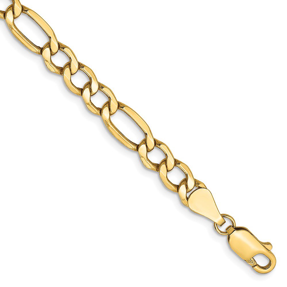 Close-up of a gold chain bracelet with a lobster clasp.