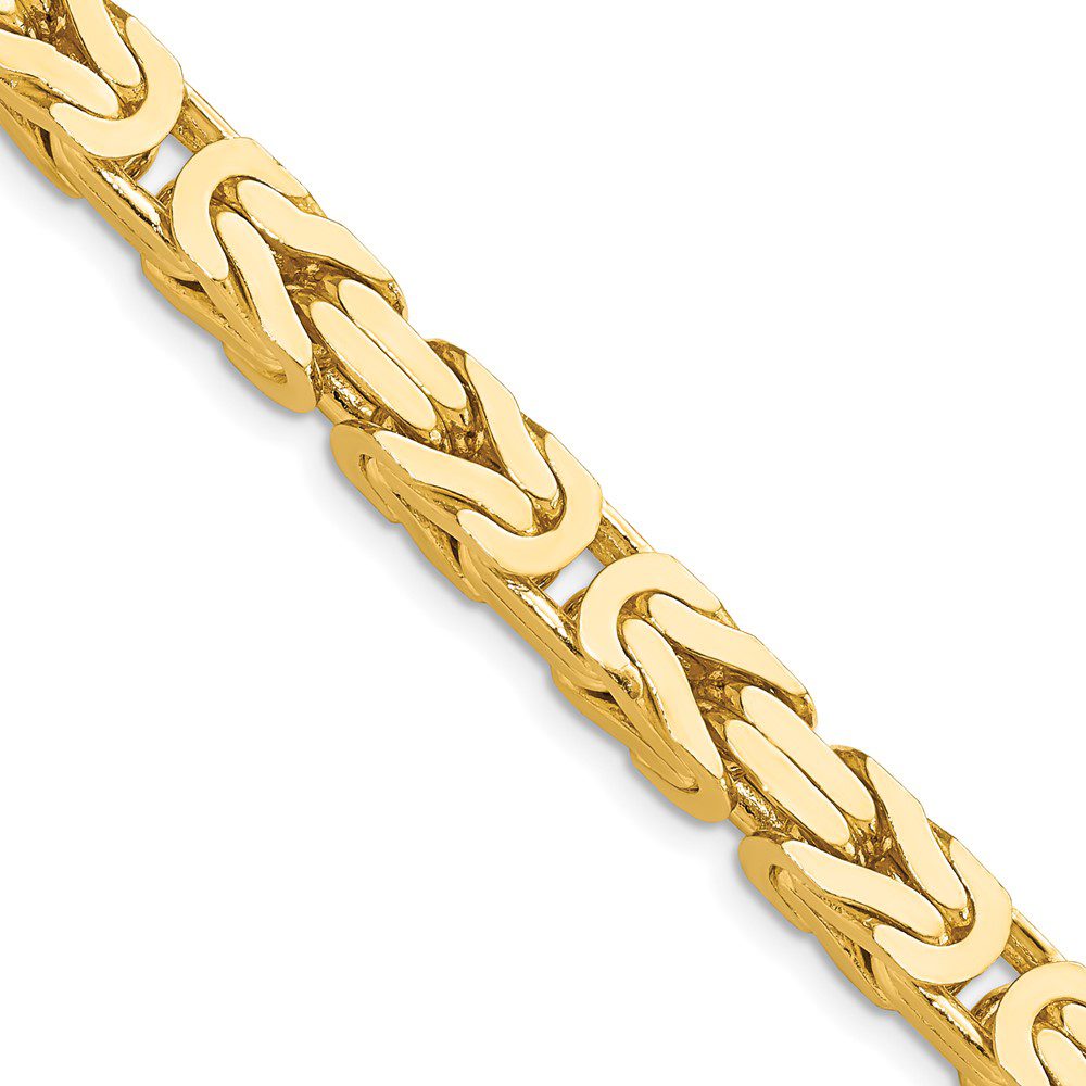 Close-up of a gold chain bracelet with intricate links.