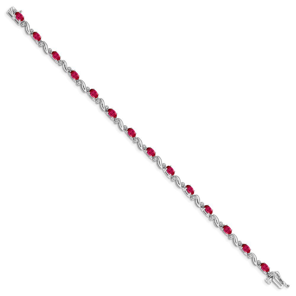 A diagonal string of small red and white beads on a white background.