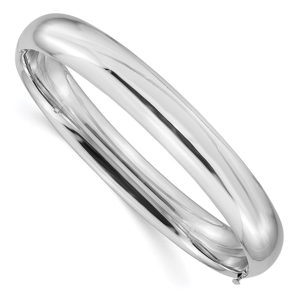 Sleek silver bangle bracelet with a smooth finish.