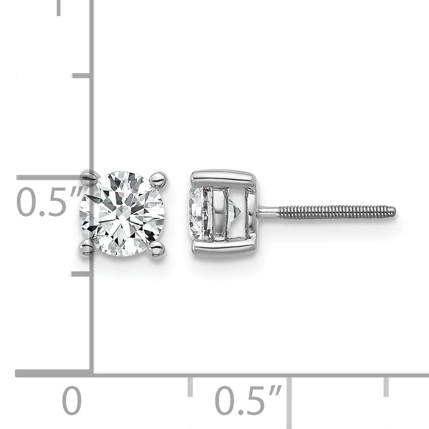 Close-up of a single diamond stud earring with measurement scale.
