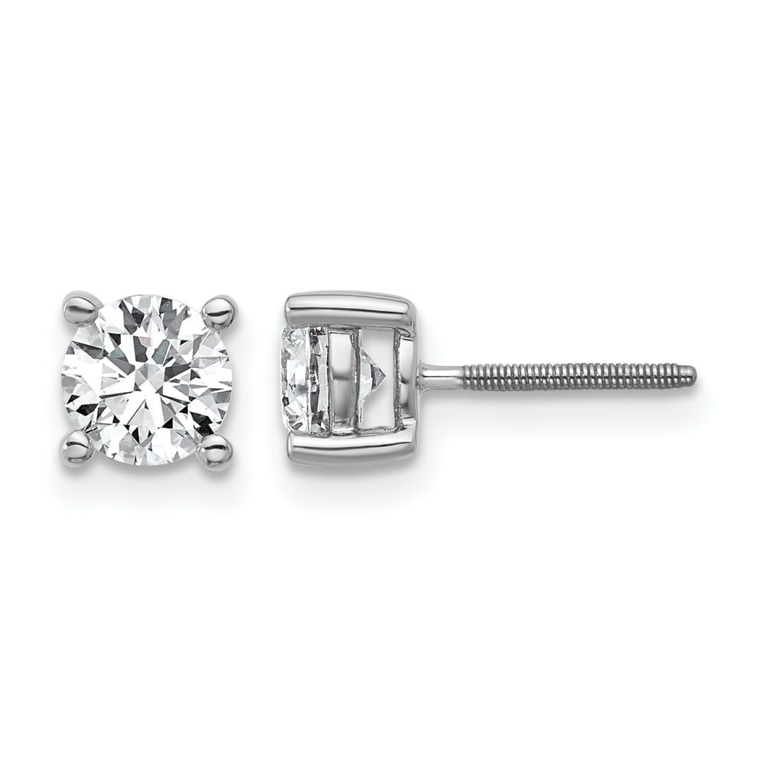A pair of elegant diamond stud earrings with metal settings.