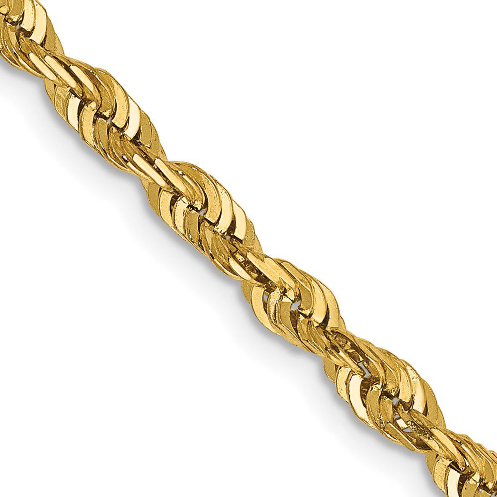 Close-up of a gold chain with intricate links.