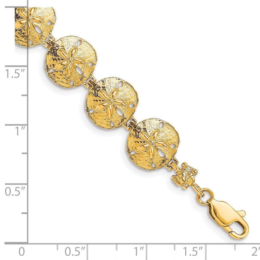Gold textured disc bracelet with lobster clasp.