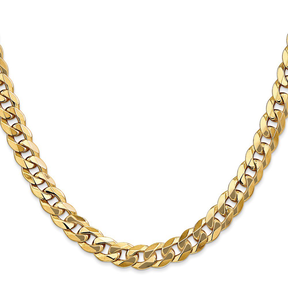 A gold chain necklace with a classic curb link design.
