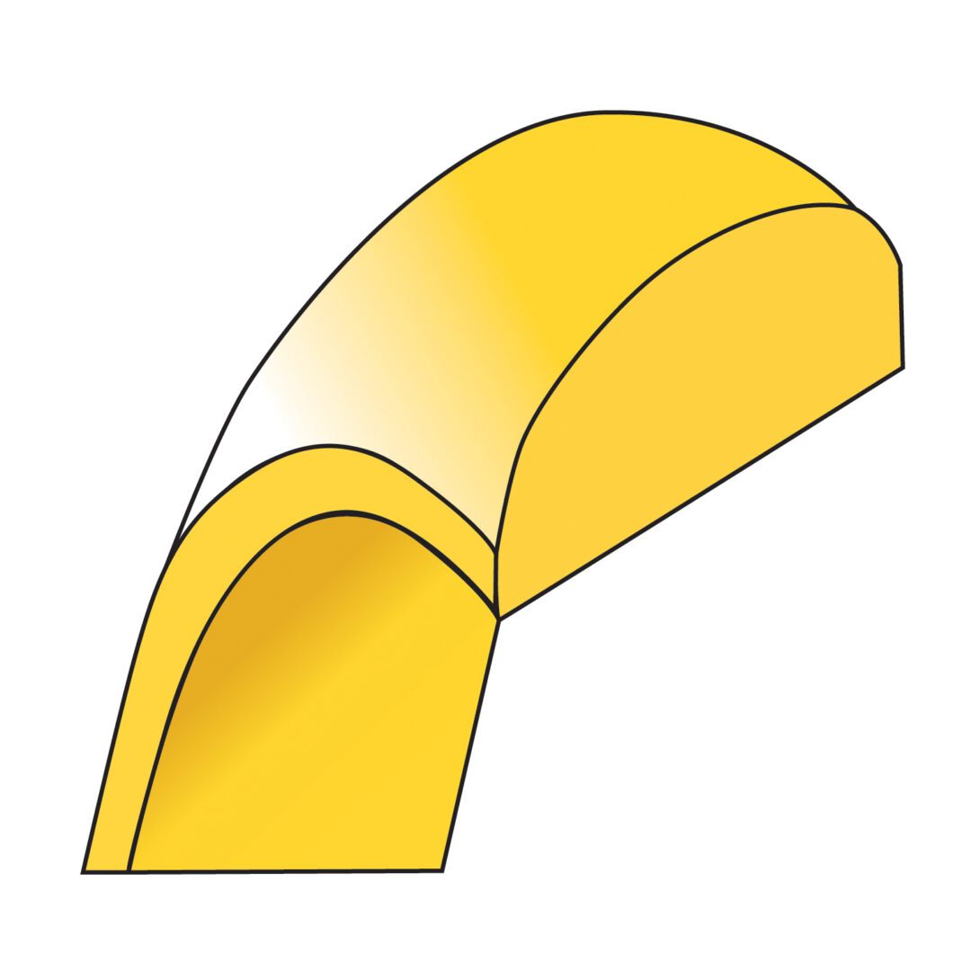 A 3D illustration of a yellow curved hollow pipe segment.