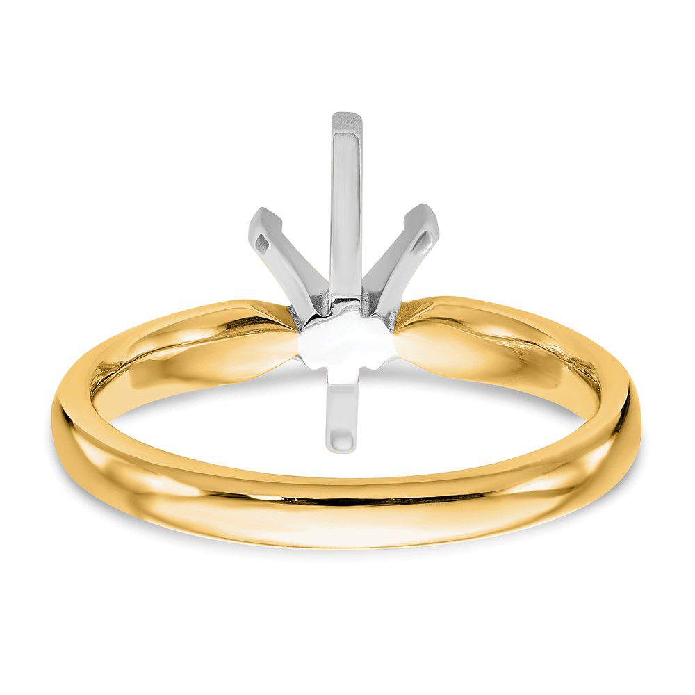Elegant gold ring with a prong setting for a gemstone.