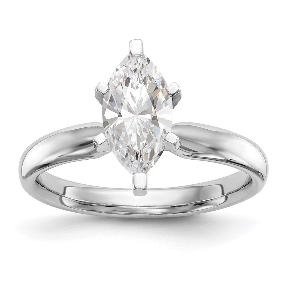 Elegant marquise diamond engagement ring with a sleek silver band.
