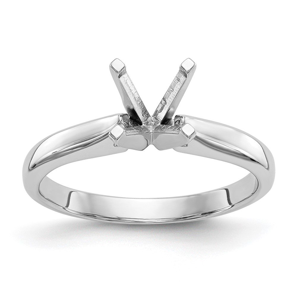 Elegant white gold ring setting with prong mount for a gemstone.