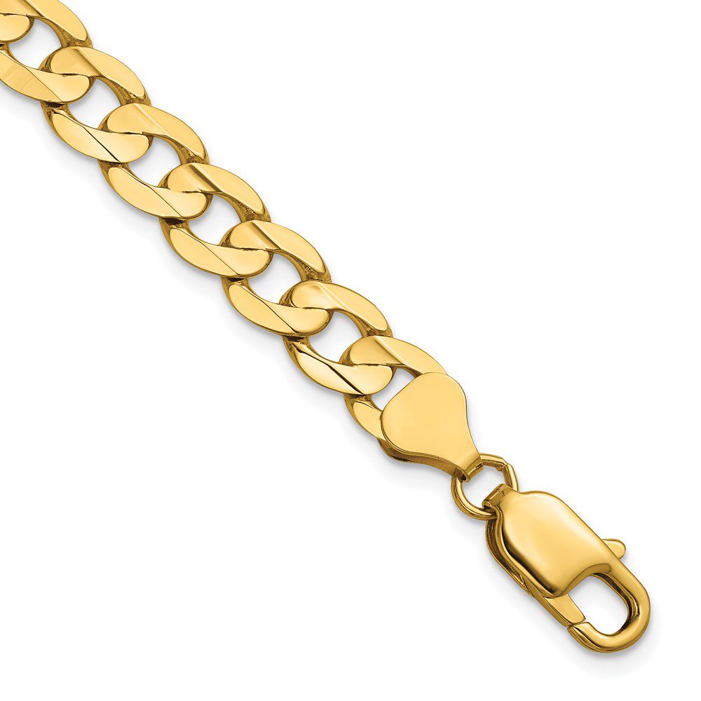 Close-up of a gold chain bracelet with a lobster clasp.