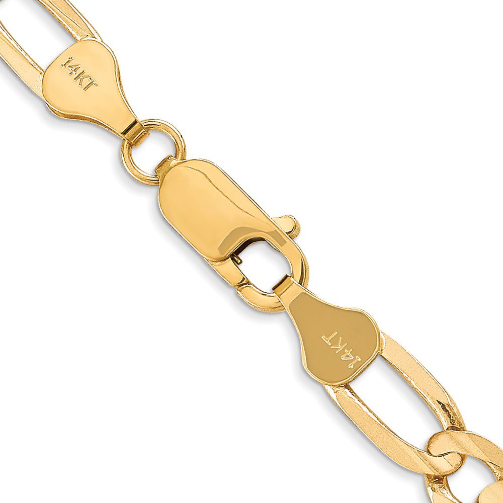 Close-up of a gold chain bracelet with rectangular links.