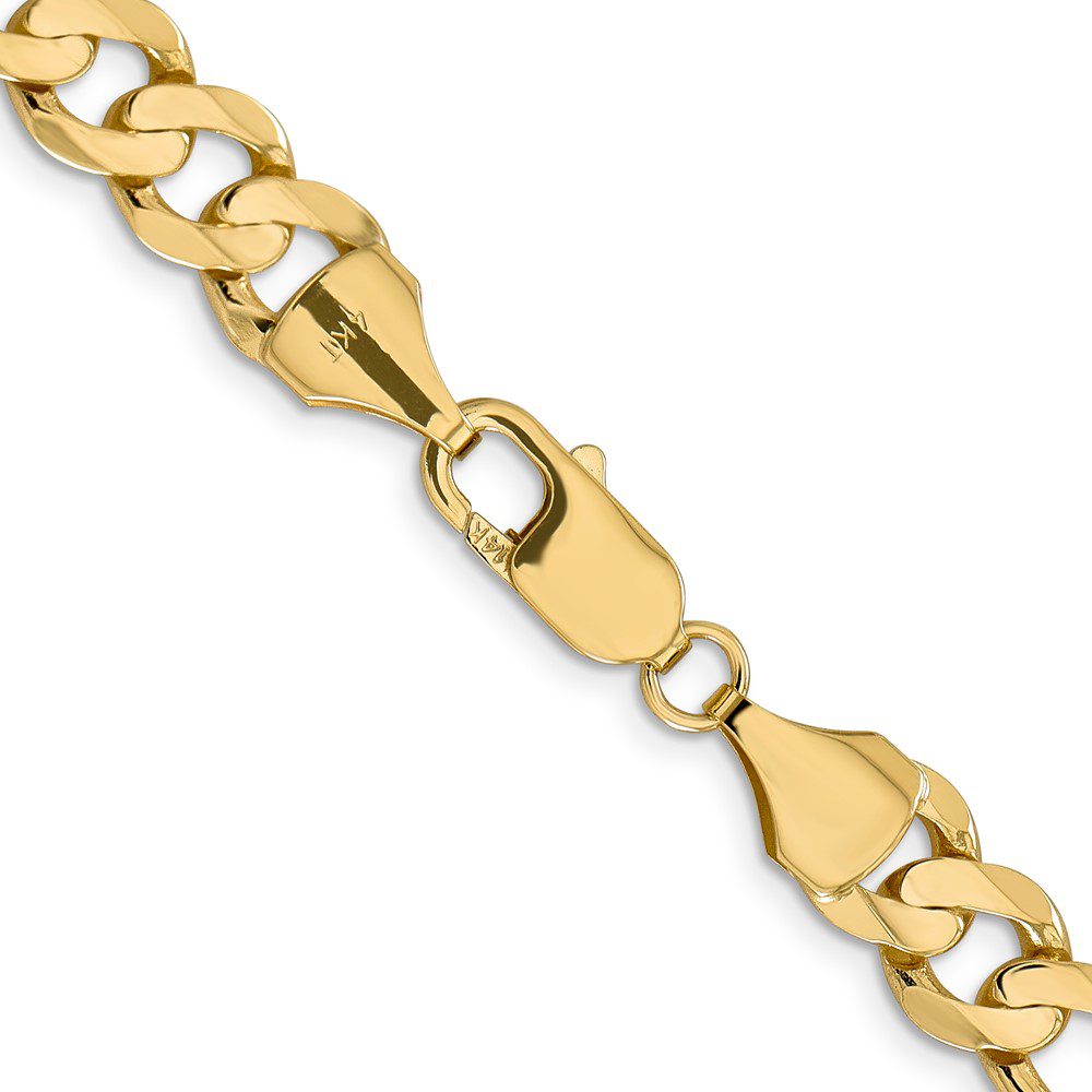 Close-up of a gold chain bracelet with a clasp.