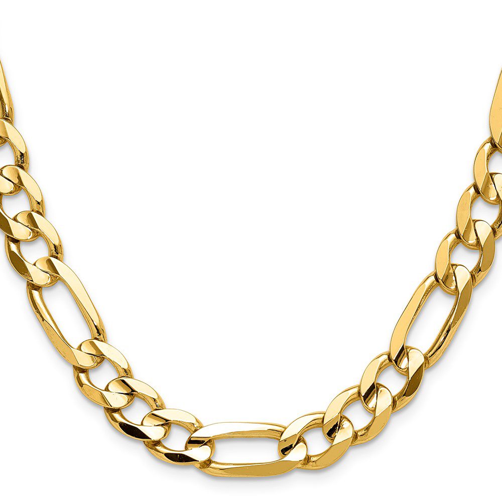 Close-up of a gold chain necklace with rectangular links.