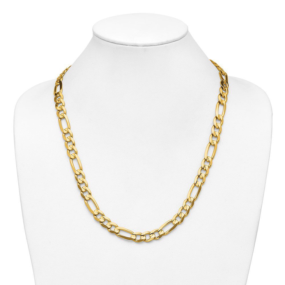Elegant gold chain necklace displayed on a white bust.