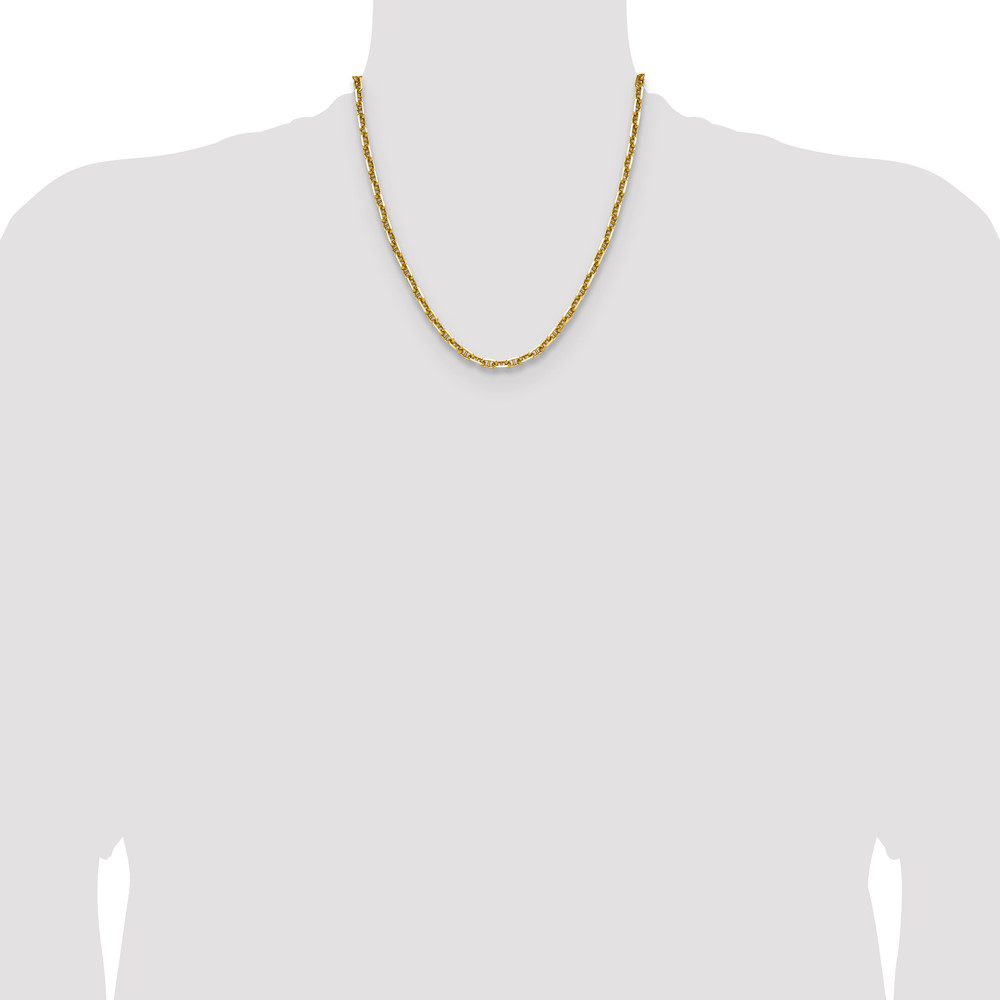 Simple gold necklace on a white mannequin bust.