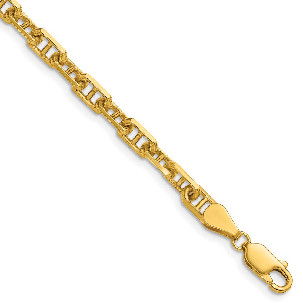 Close-up of a gold chain bracelet with a lobster clasp.