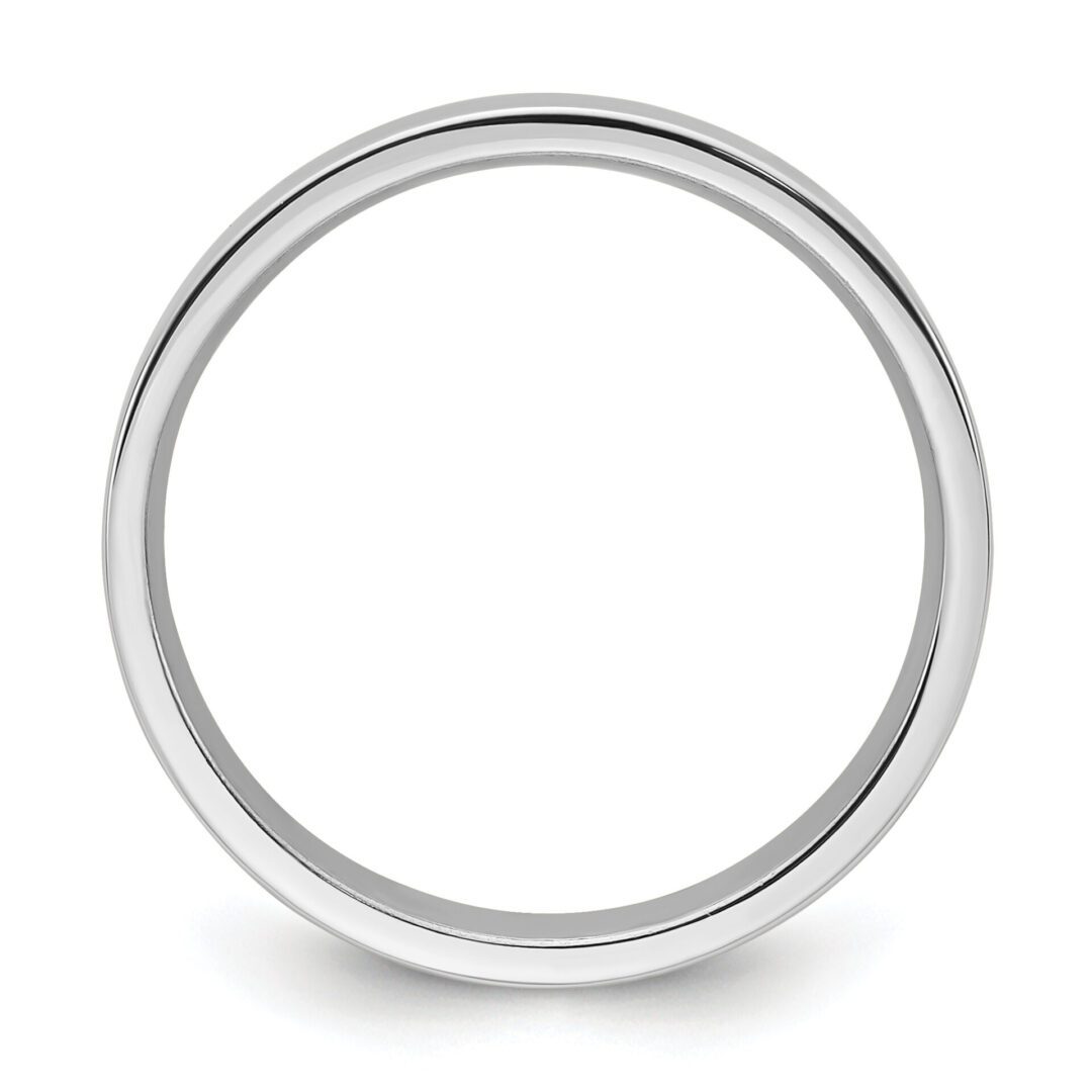 A simple silver ring with a smooth finish.