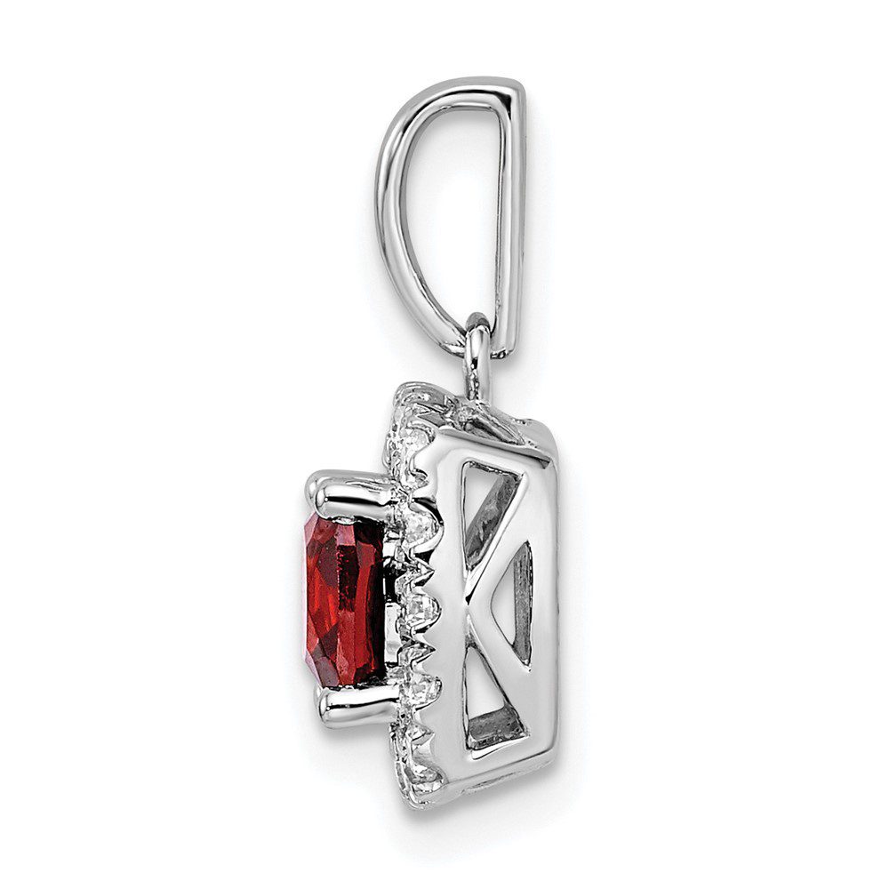 Elegant silver and red gemstone charm with a clasp.