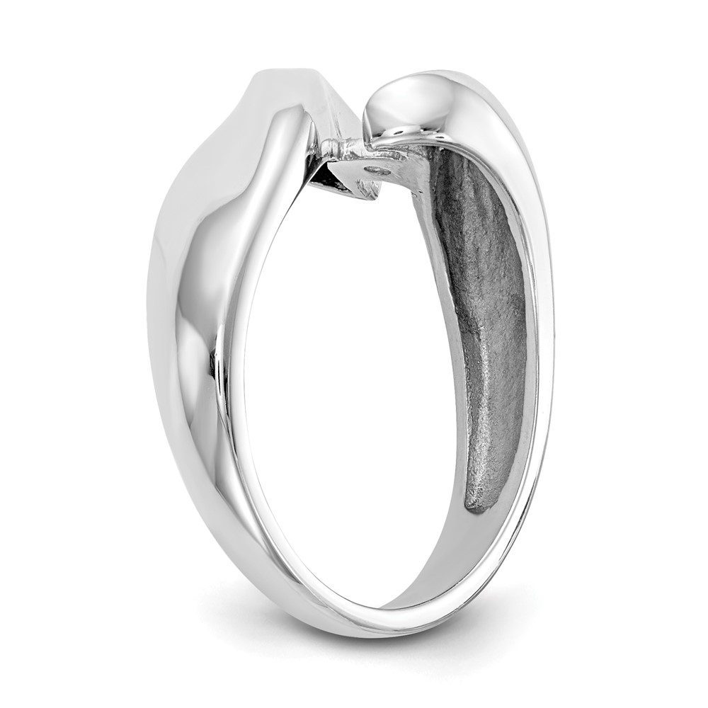 A sleek silver ring with a modern, curved design.