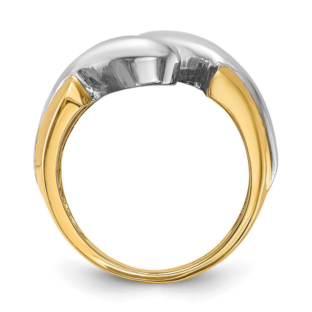 Elegant two-tone metal ring with a smooth, polished finish.