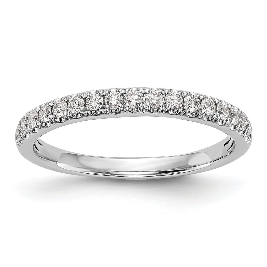 Elegant silver ring with a row of small diamonds.