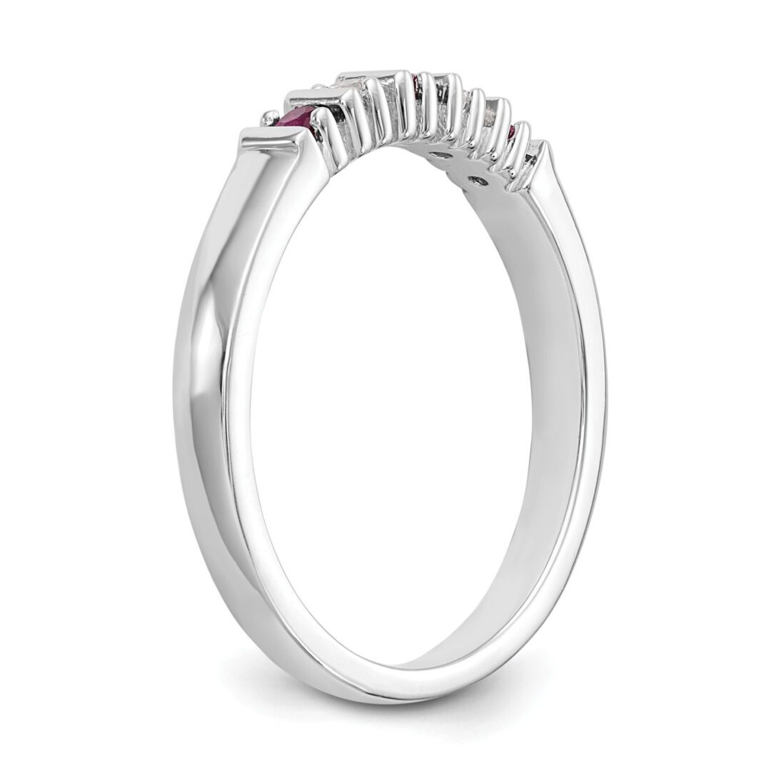 Elegant silver ring with a row of small diamonds.