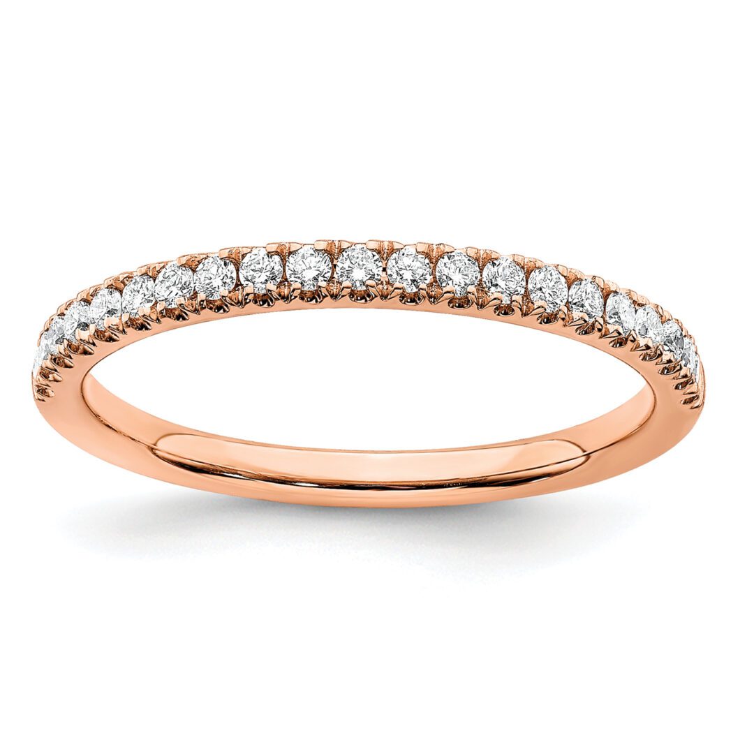 Elegant rose gold ring with a row of small diamonds.