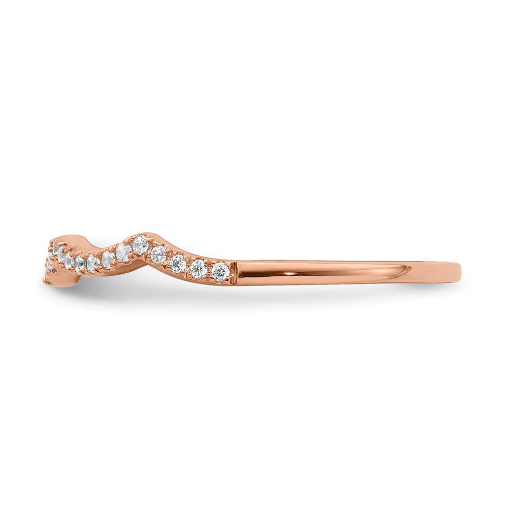 Elegant rose gold ring with a delicate twist design and small embedded diamonds.