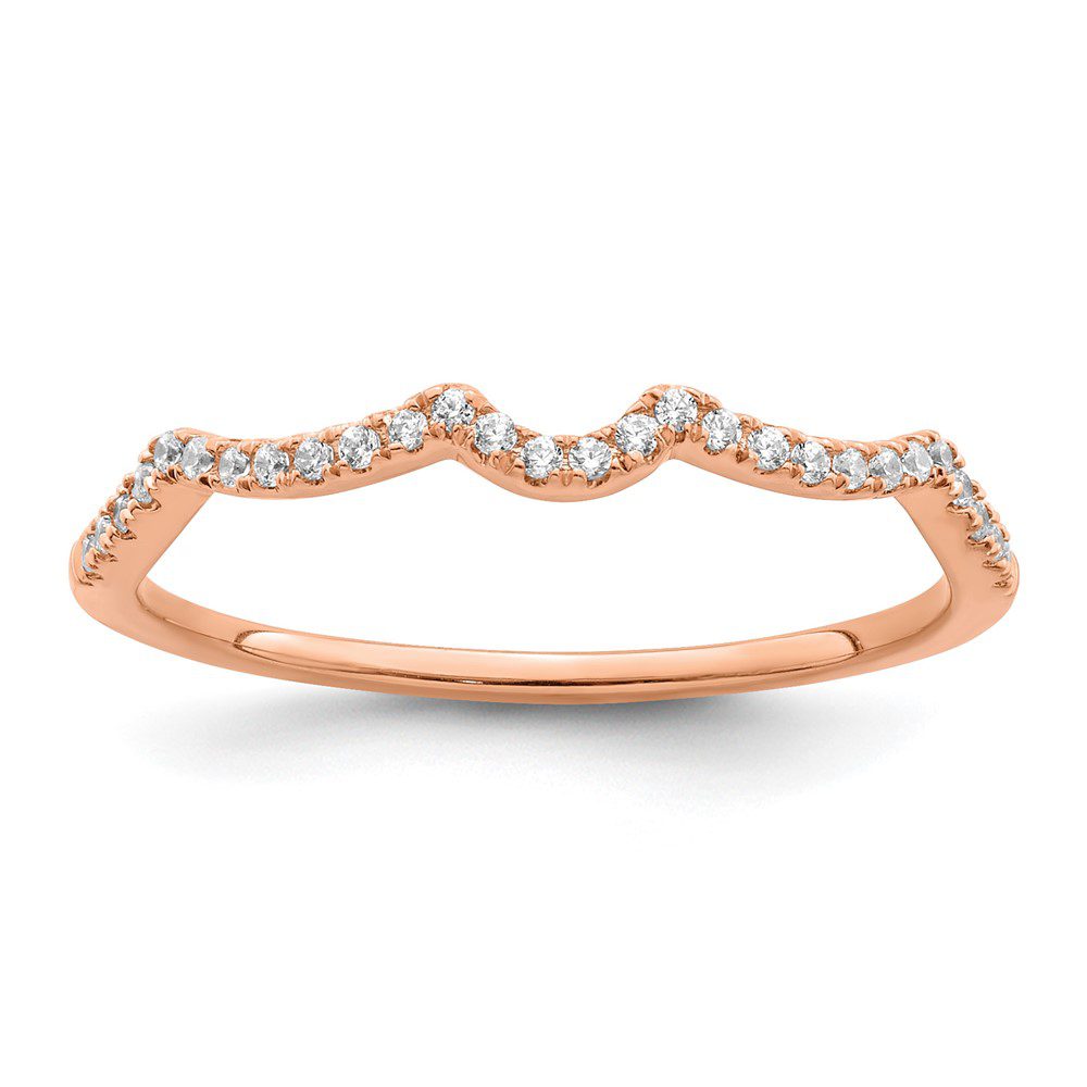 Elegant rose gold ring with a wavy design and small diamonds.