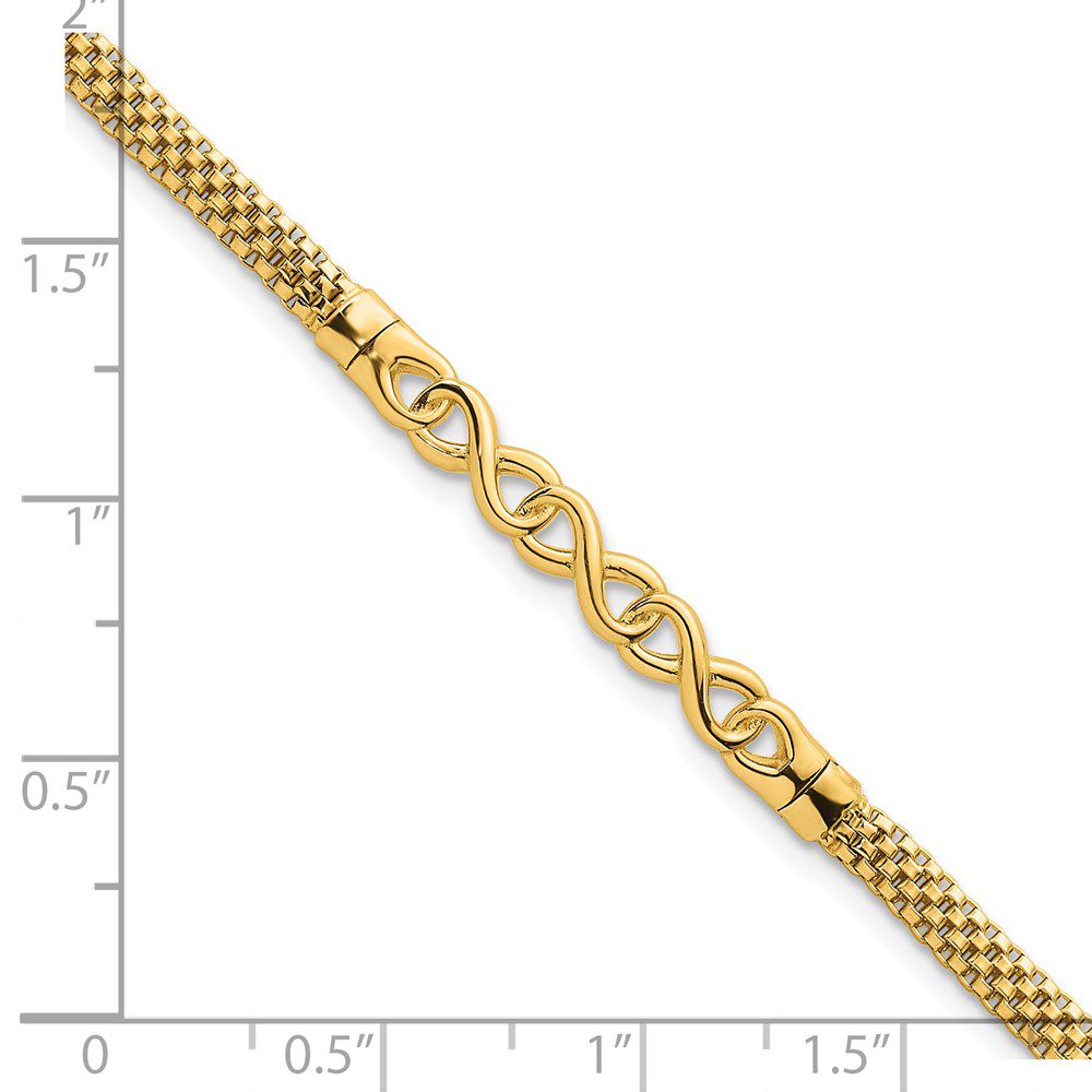 Elegant gold bracelet with intricate double-helix design.