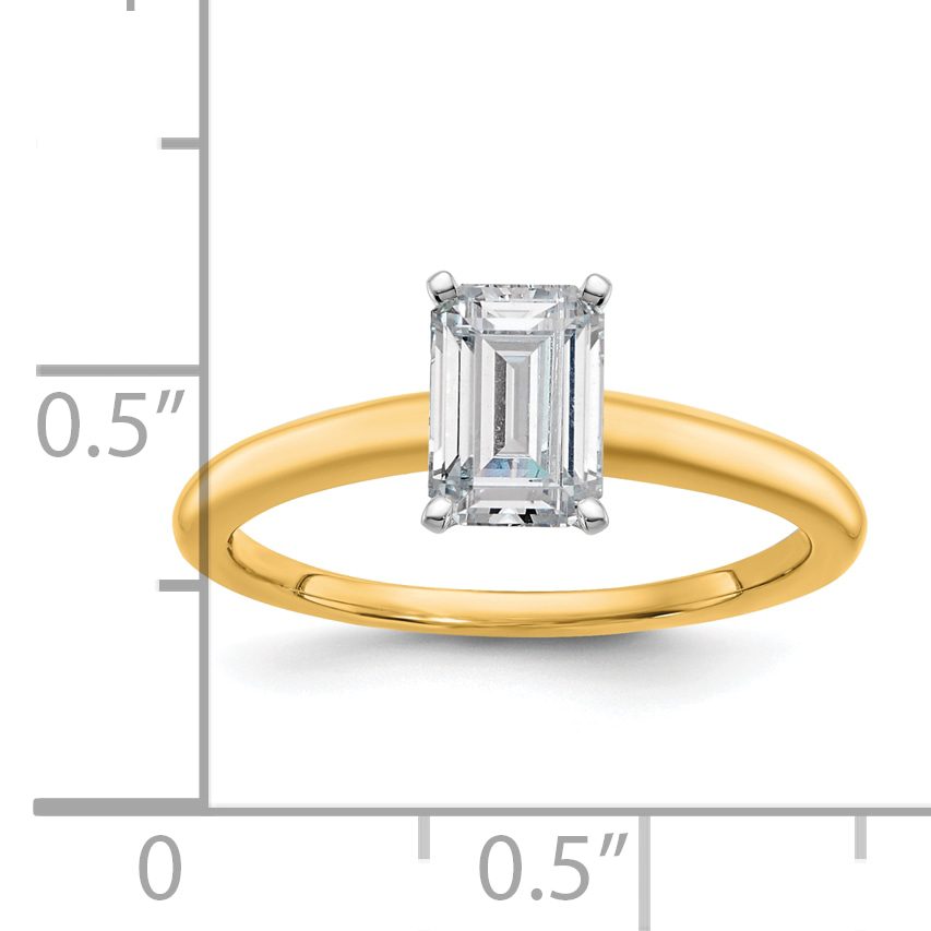 Elegant gold ring with emerald-cut diamond centerpiece.