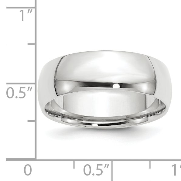 A shiny silver wedding band with a smooth finish.