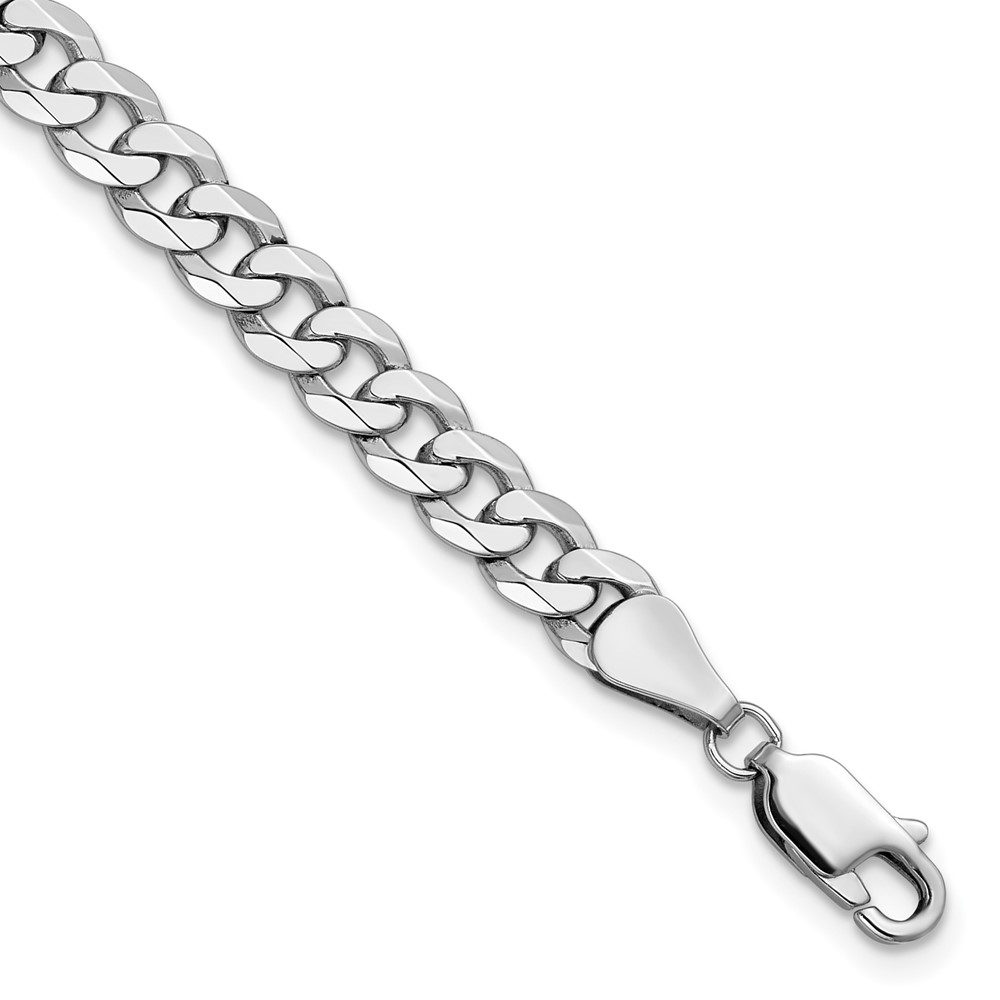 Close-up of a silver chain bracelet with a lobster clasp.