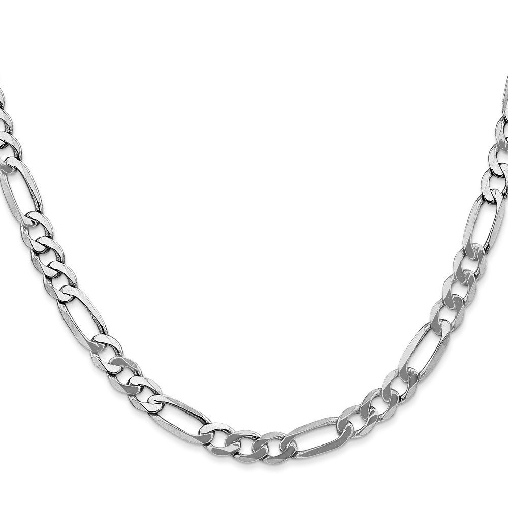 Close-up of a silver chain link necklace with varied link shapes.
