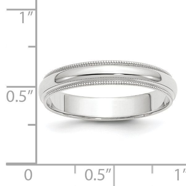 Simple silver wedding band with milgrain detailing.