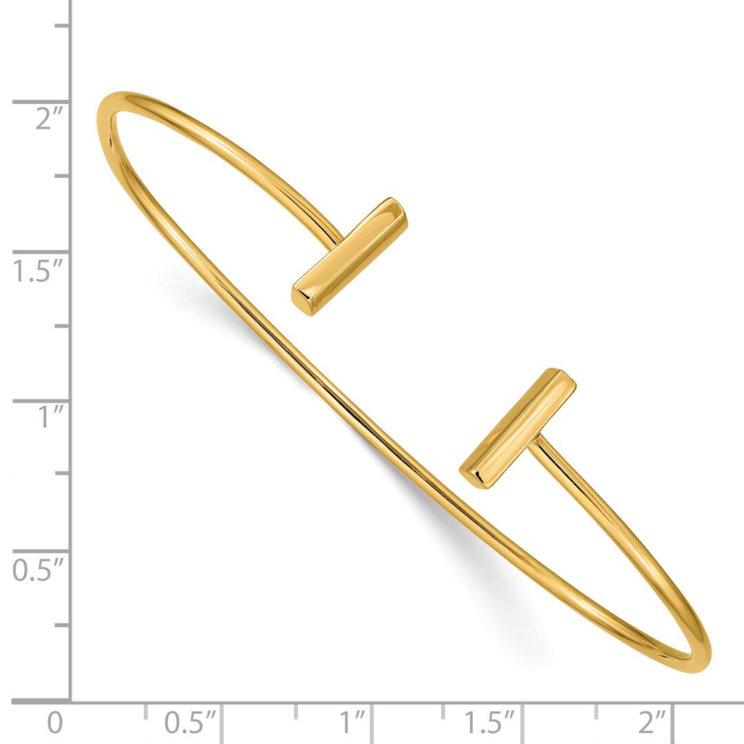 Elegant gold cuff bracelet with T-shaped ends.