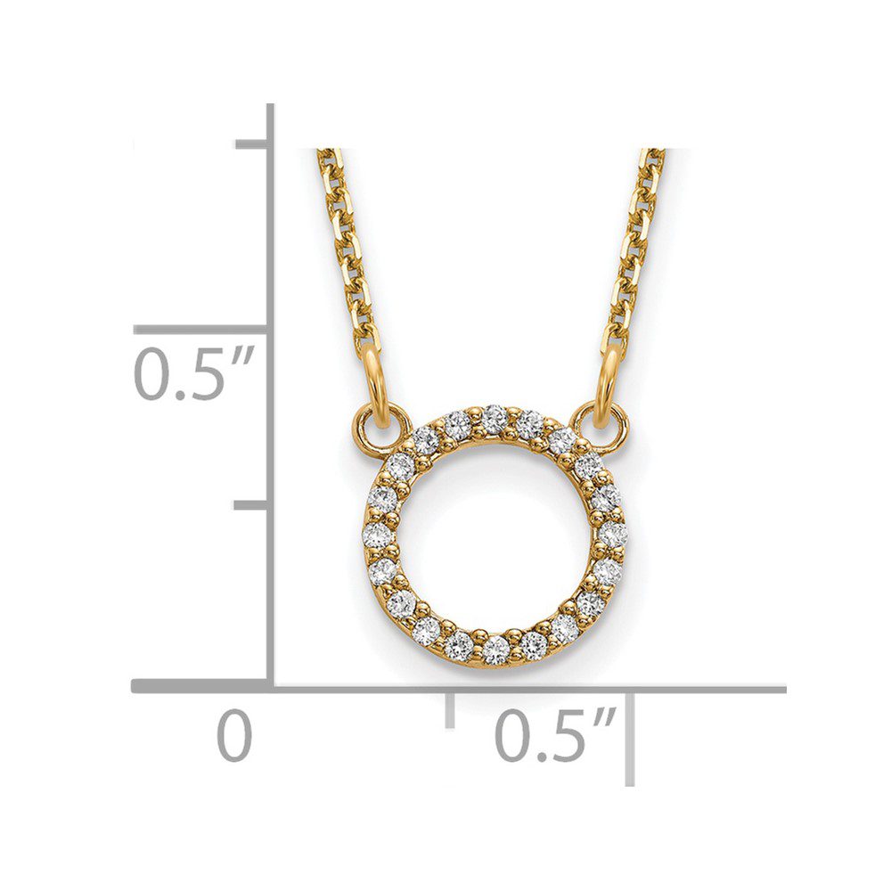 Gold necklace with a circular pendant adorned with small diamonds.
