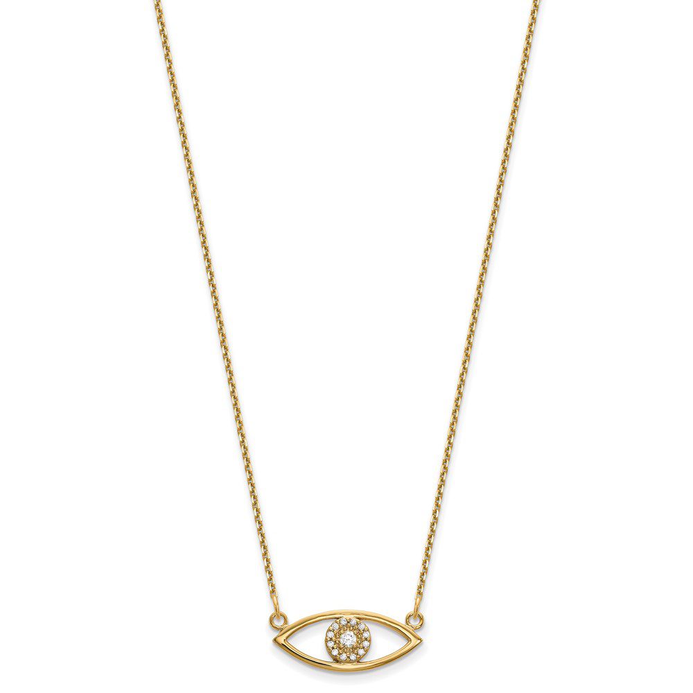 Delicate gold necklace with an eye-shaped pendant featuring a central gem.